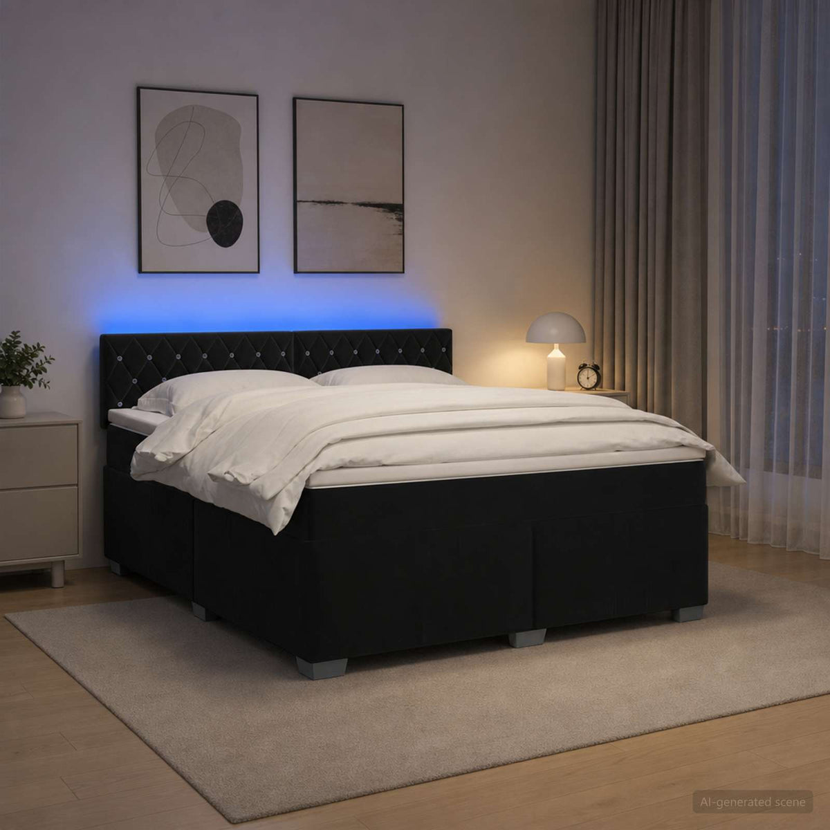 Krevet s box springom, madracem i LED-om Crna 140 x 190 cm