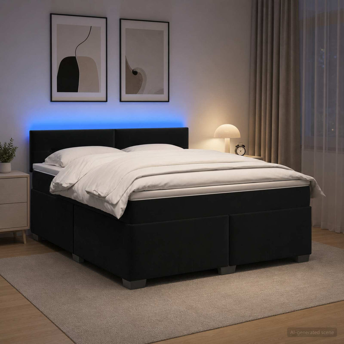Krevet s box springom, madracem i LED-om Crna 140 x 190 cm