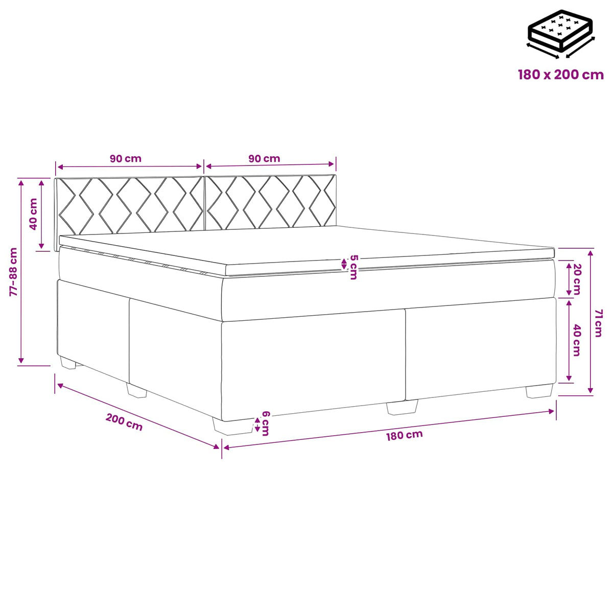 Krevet s box springom, madracem i LED-om Tamnosiva 180 x 200 cm