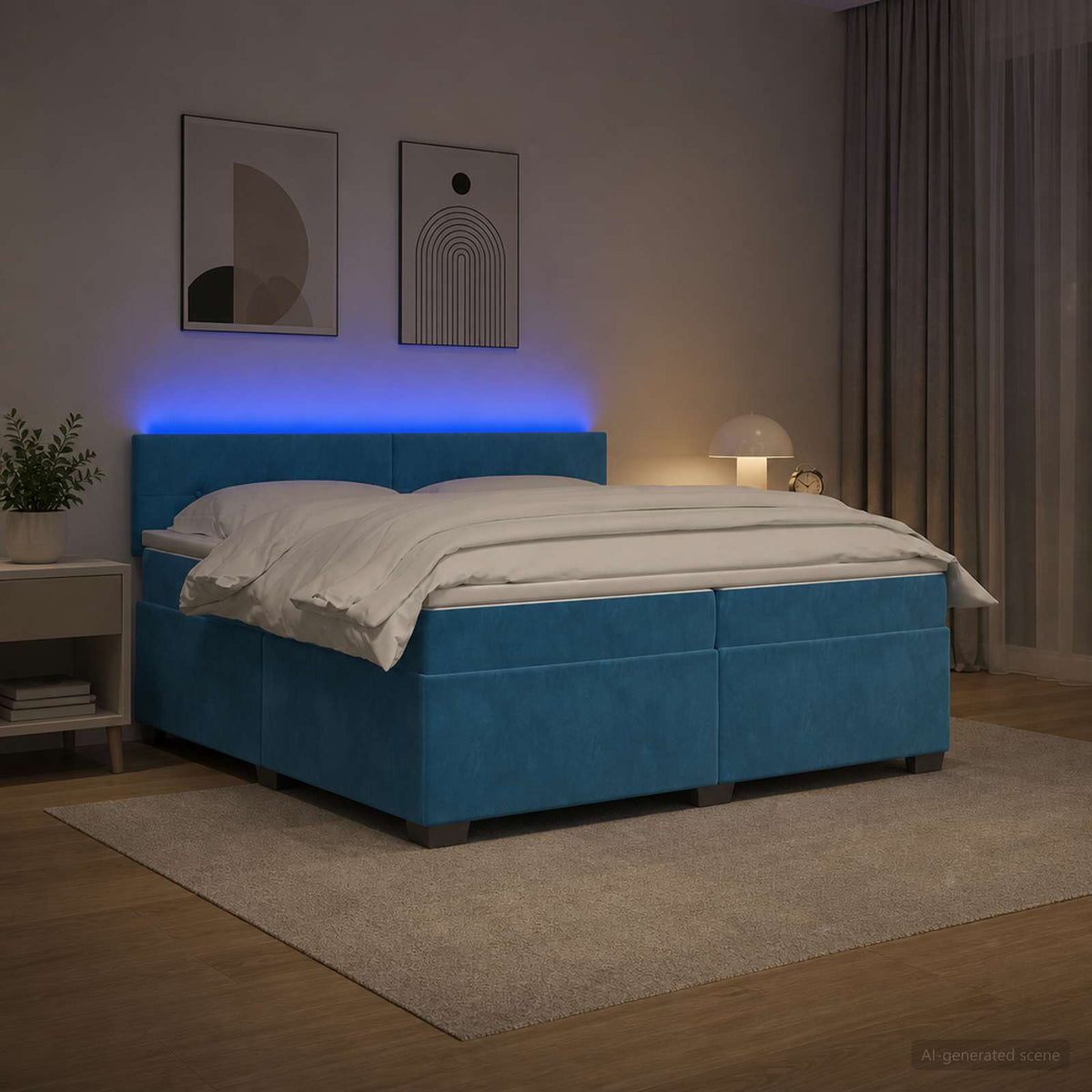 Krevet s box springom, madracem i LED-om Plava 200 x 200 cm