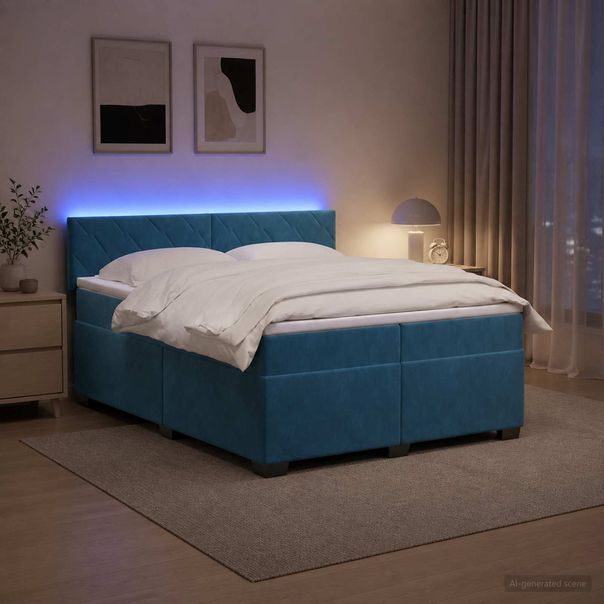 Krevet s box springom, madracem i LED-om Plava 200 x 200 cm