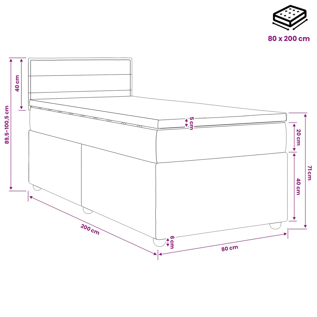 Boxspring krevet s madracem Krem 80 x 200 cm Tkanina 80 x 200 x 100.5 cm