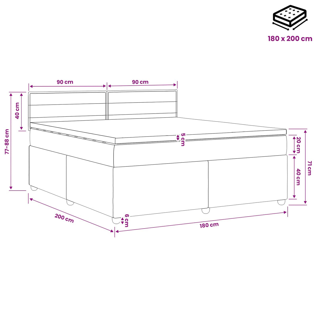 Boxspring krevet s madracem Plava 180 x 200 cm Tkanina