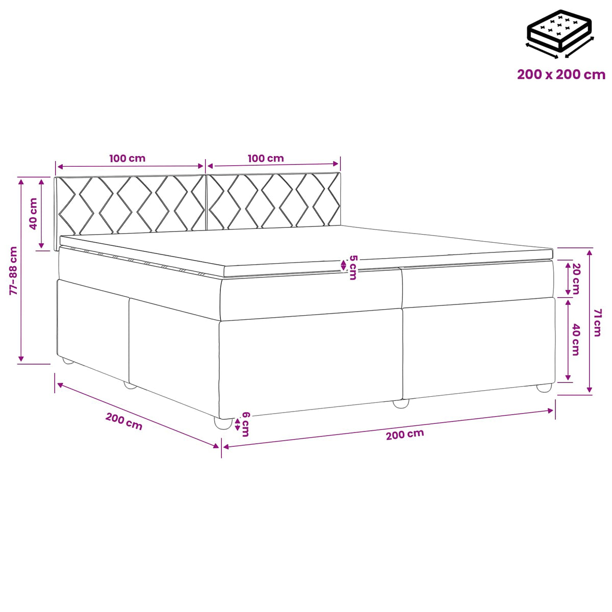 Boxspring krevet s madracem Tamno smeđa 200 x 200 cm Tkanina