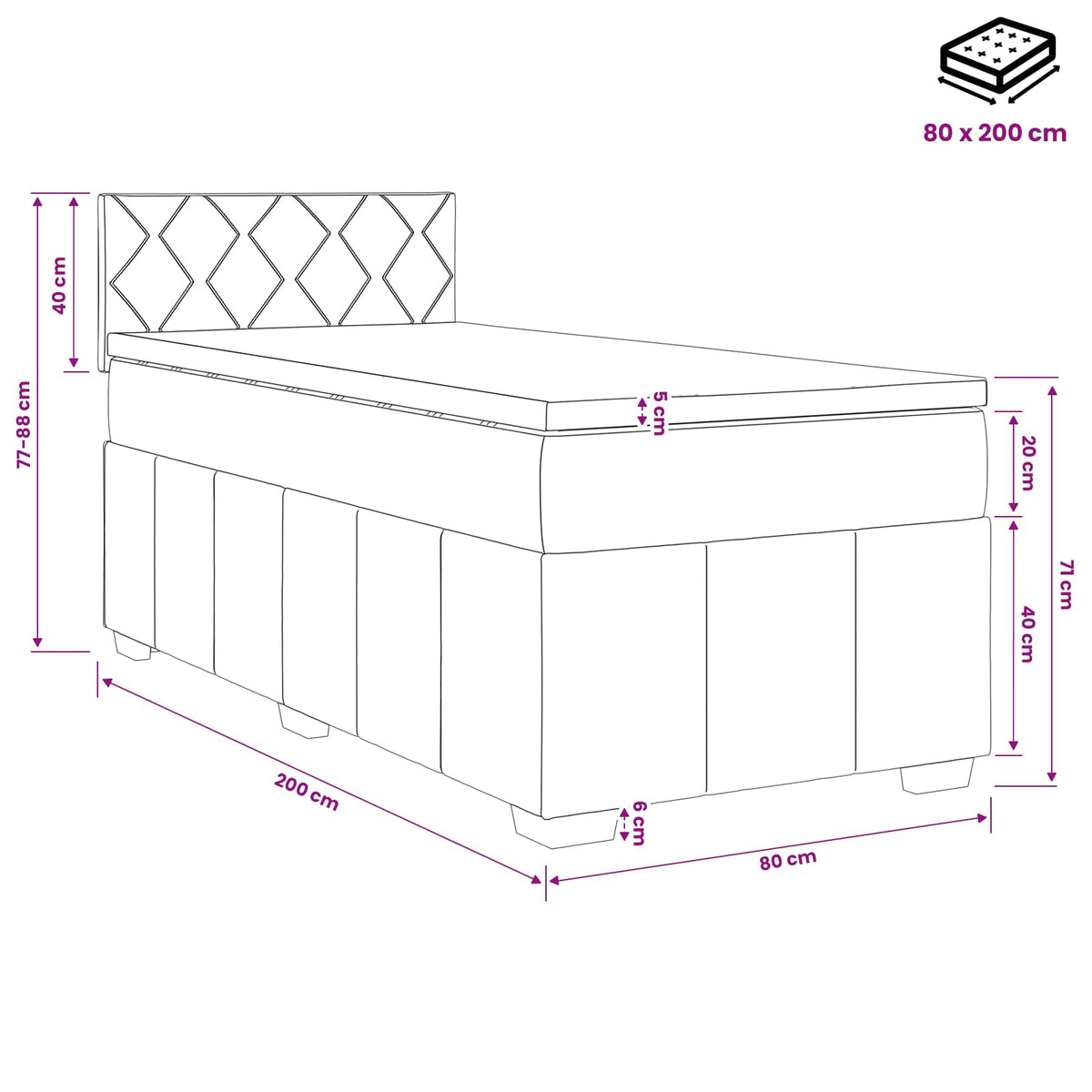 Boxspring krevet s madracem Krem 80 x 200 cm Tkanina