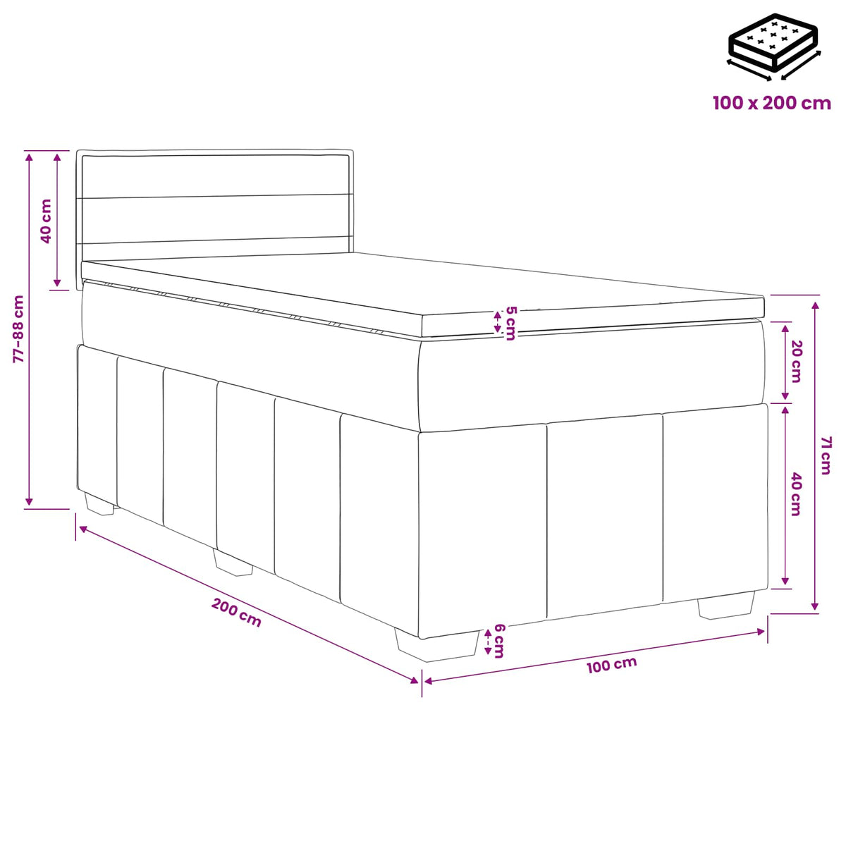 Boxspring krevet s madracem Krem 100 x 200 cm Tkanina