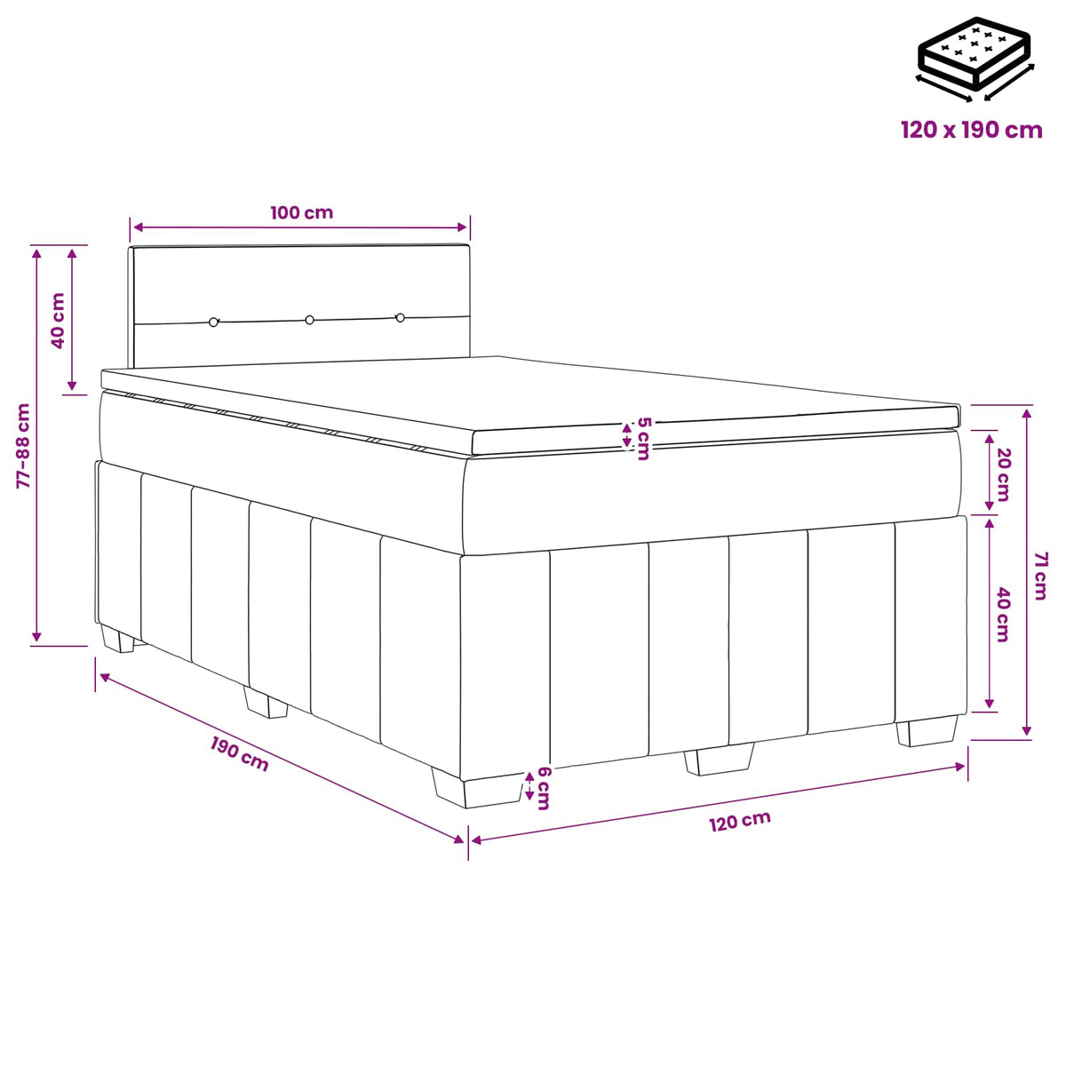 Boxspring krevet s madracem Tamno smeđa 120 x 190 cm Tkanina