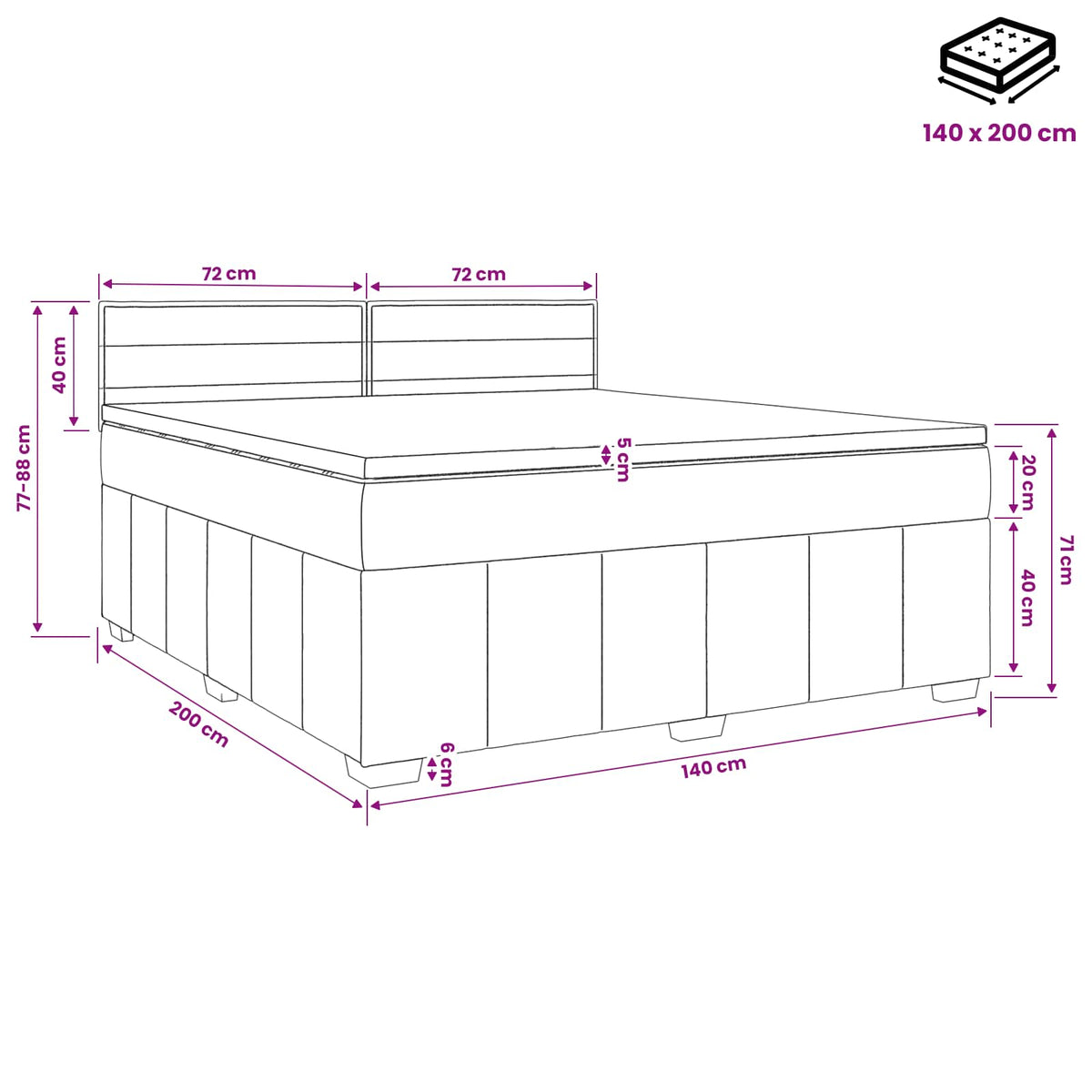 Boxspring krevet s madracem Crna 140 x 200 cm Tkanina