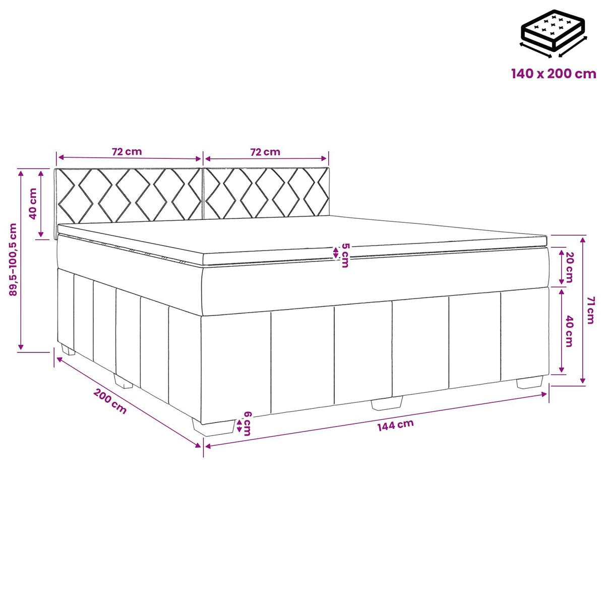 Boxspring krevet s madracem Plava 140 x 200 cm Tkanina