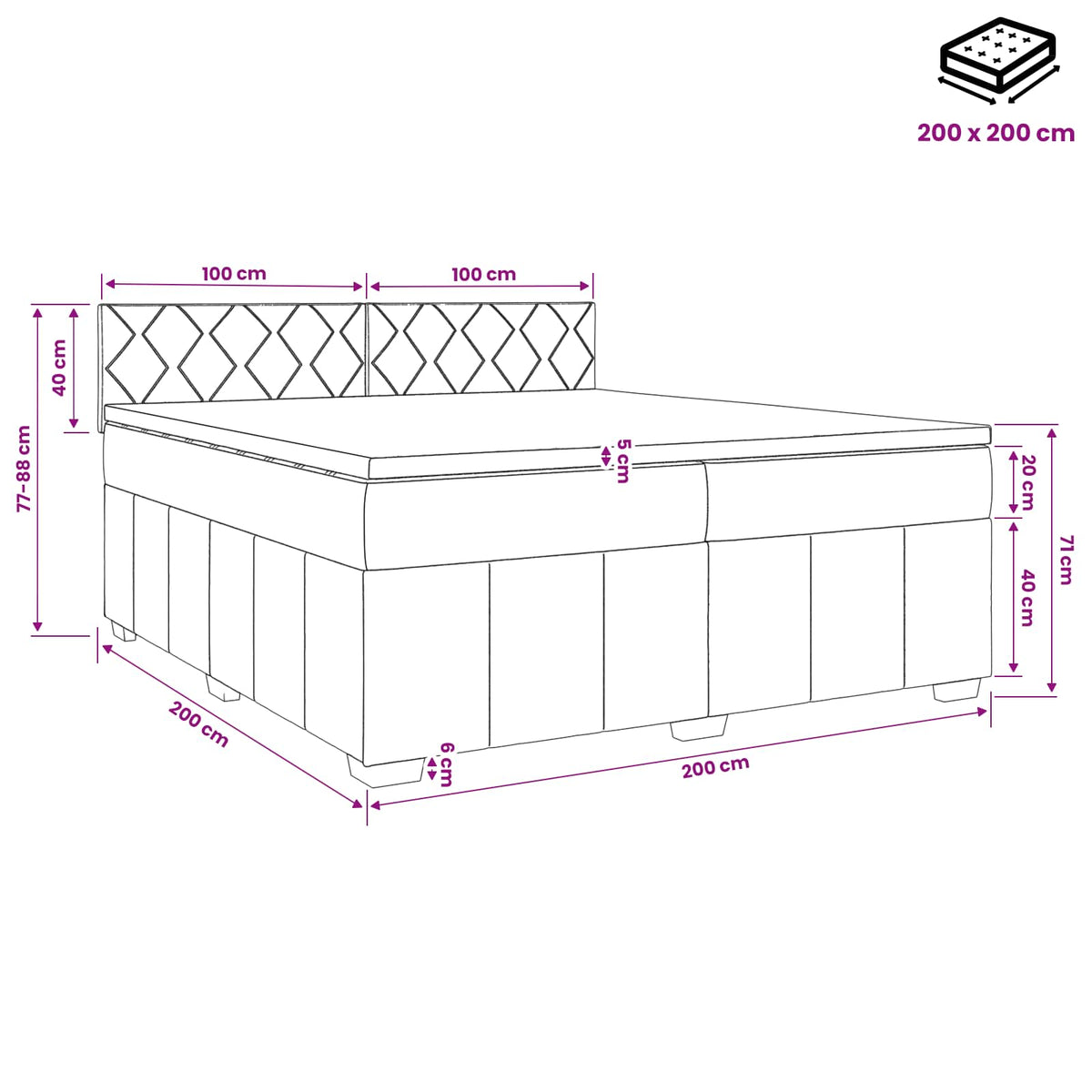 Boxspring krevet s madracem Tamno smeđa 200 x 200 cm Tkanina