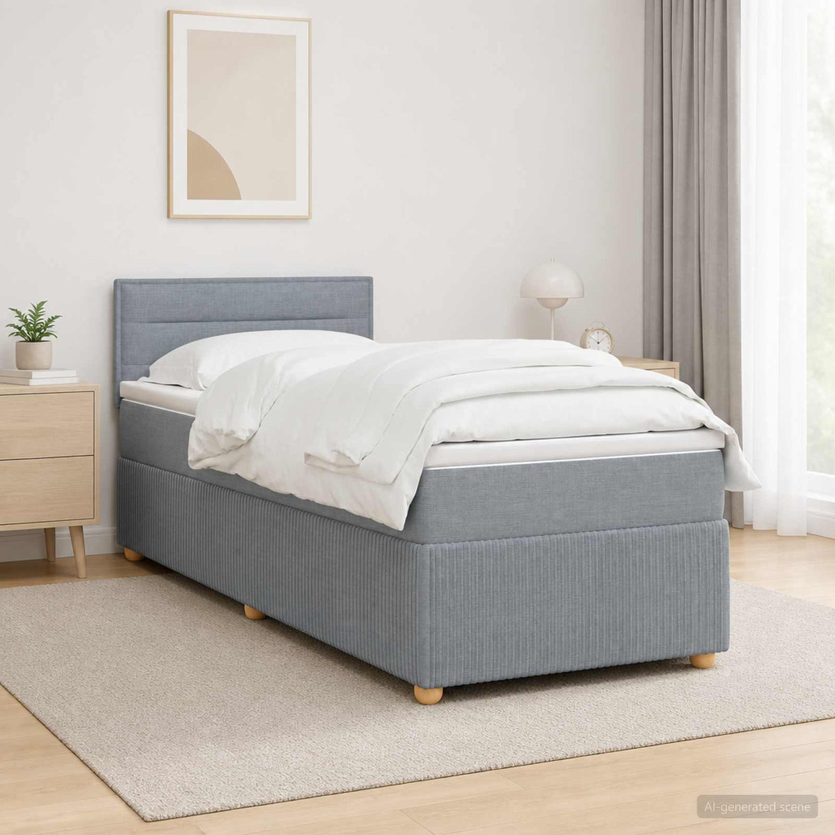 Boxspring krevet s madracem Svjetlosiva 100 x 200 cm Tkanina