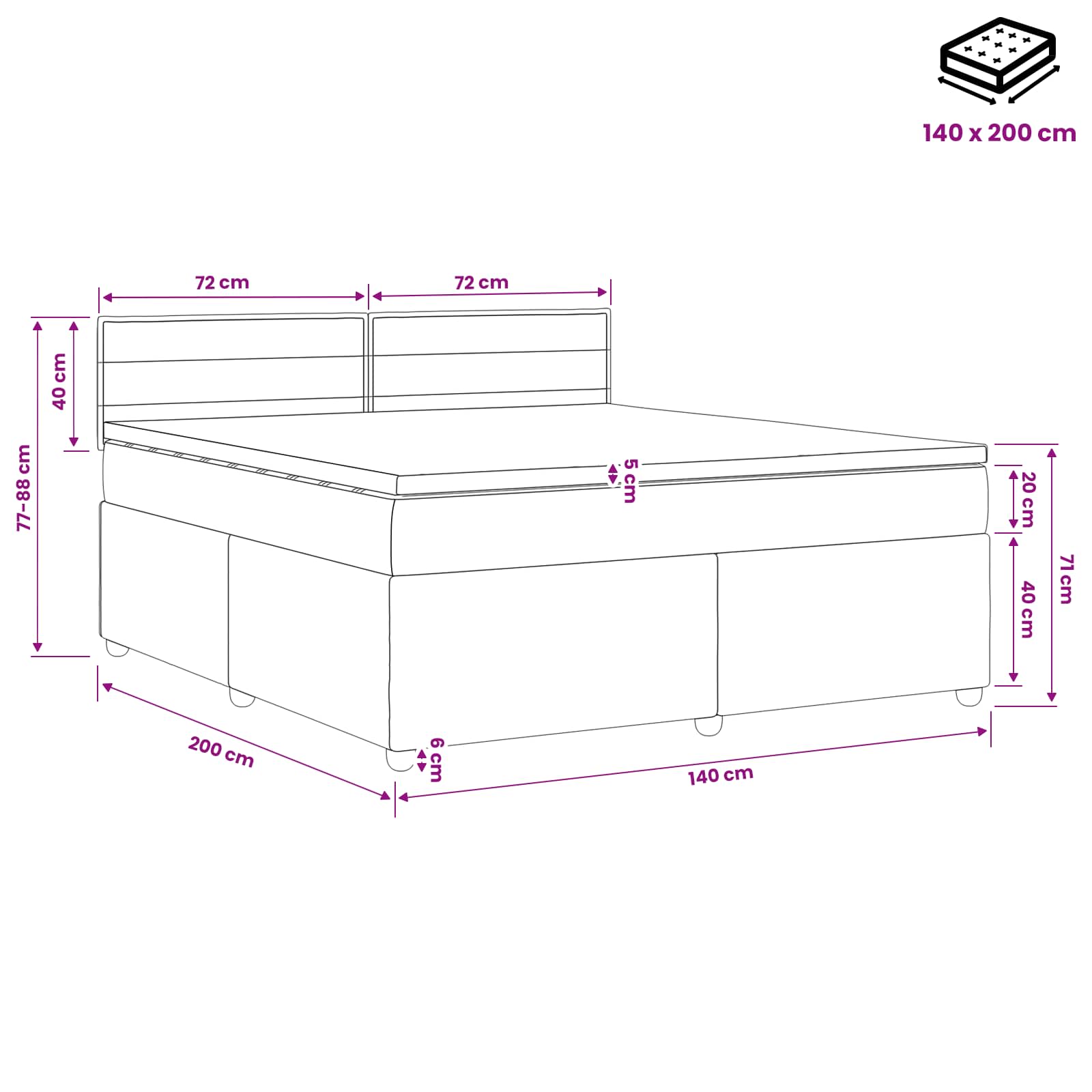 Boxspring krevet s madracem Svjetlosiva 140 x 200 cm Tkanina