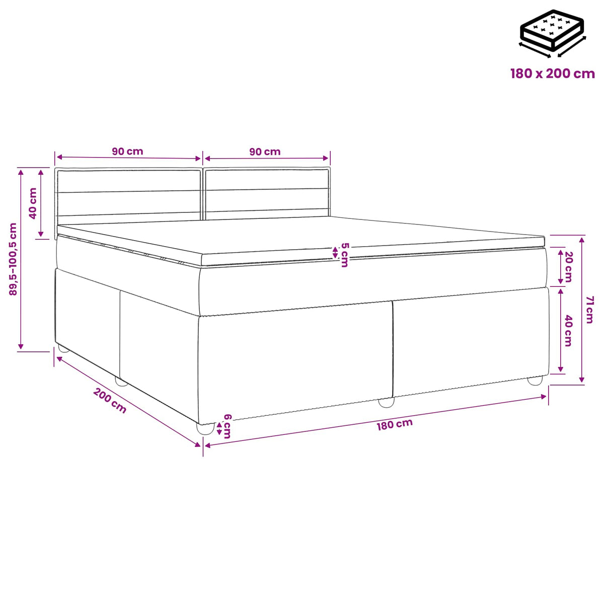Boxspring krevet s madracem Tamnosiva 180 x 200 cm Tkanina