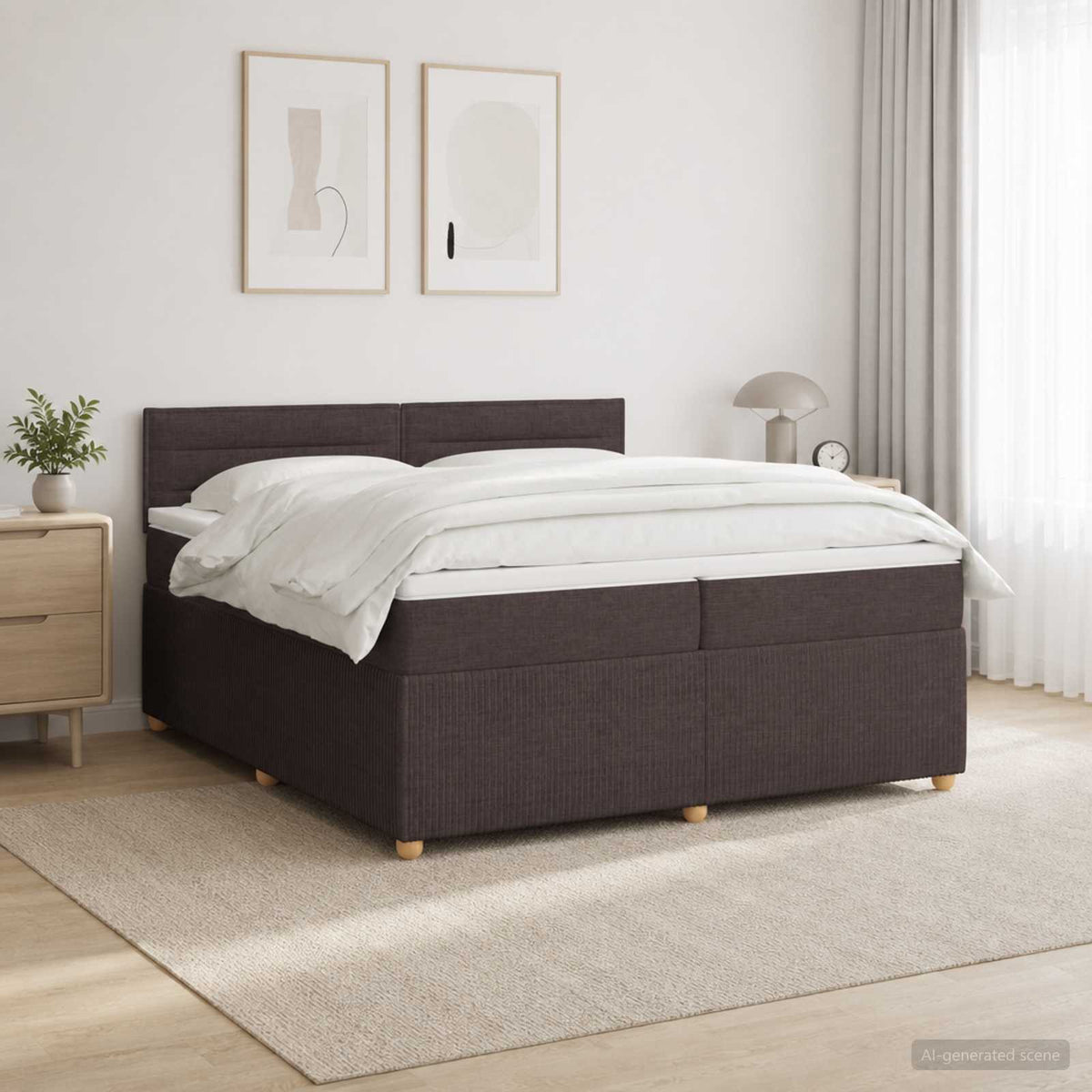 Boxspring krevet s madracem Tamno smeđa 200 x 200 cm Tkanina