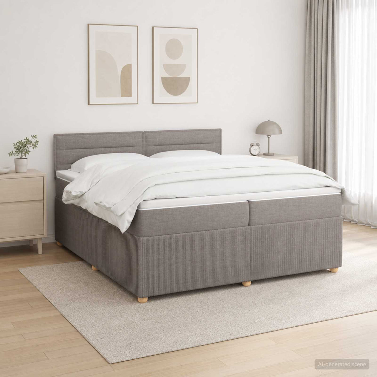 Boxspring krevet s madracem Sivosmeđa 200 x 200 cm Tkanina