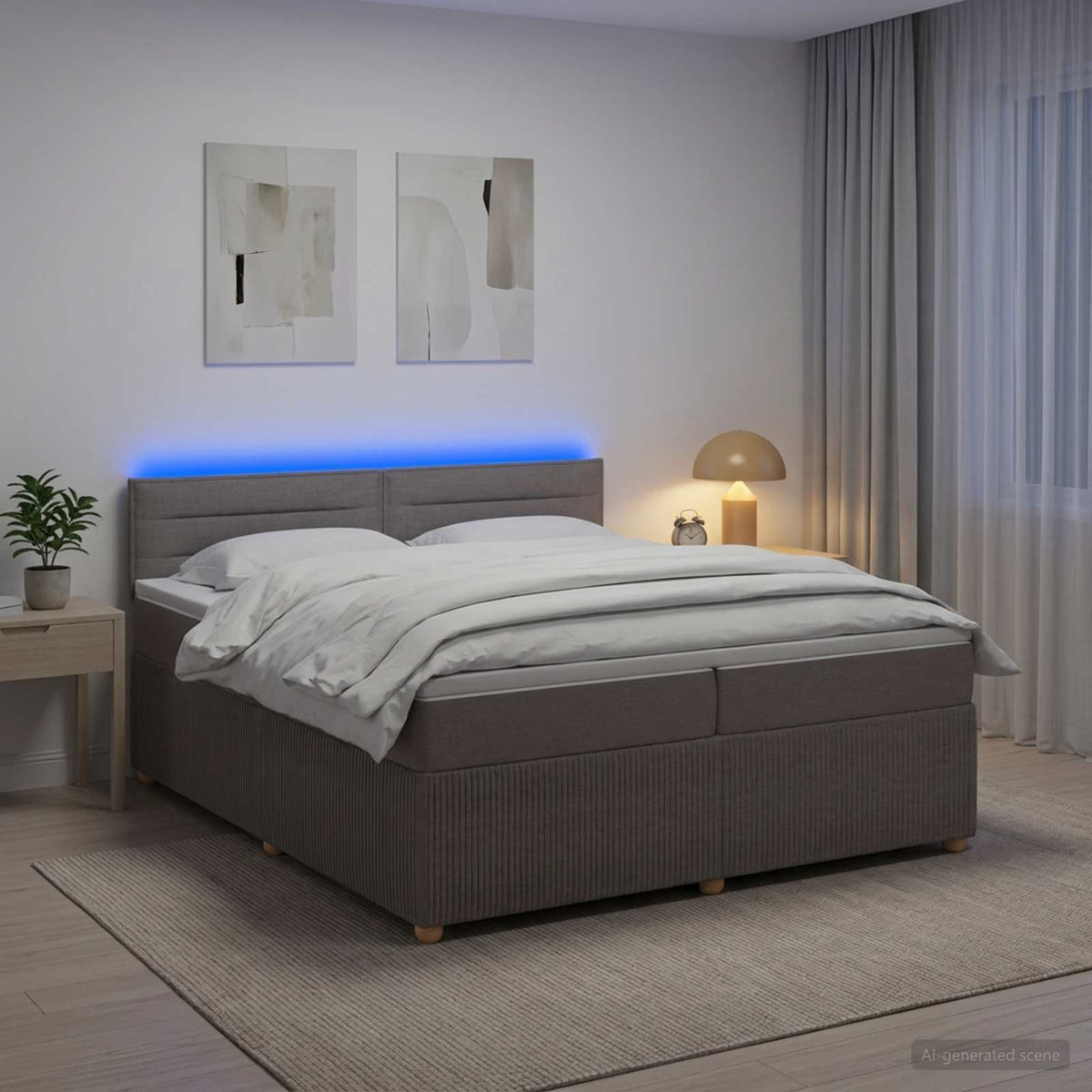 Boxspring krevet s madracem Sivosmeđa 200 x 200 cm Tkanina