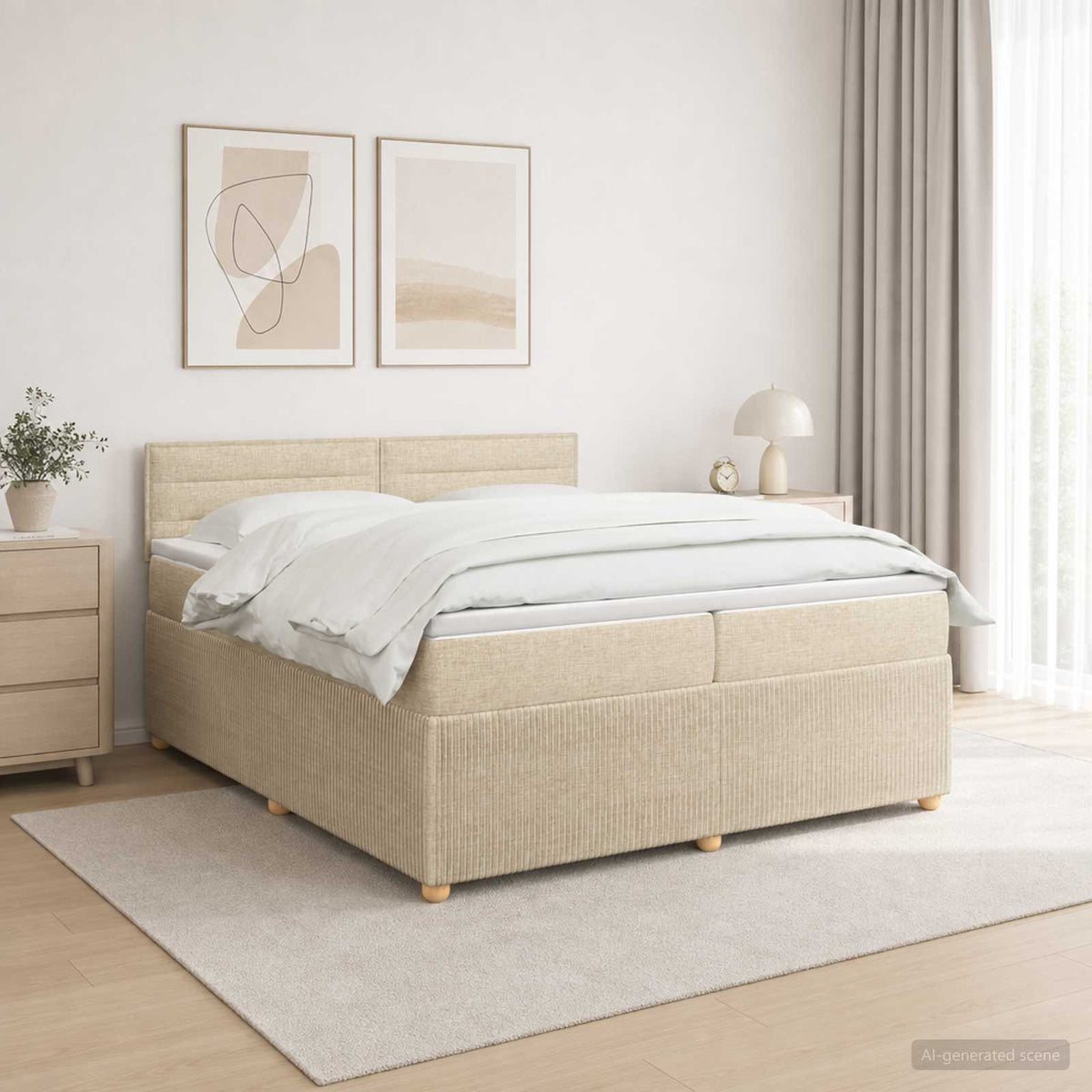 Boxspring krevet s madracem Krem 200 x 200 cm Tkanina
