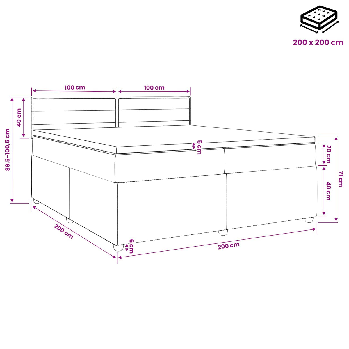 Boxspring krevet s madracem Plava 200 x 200 cm Tkanina
