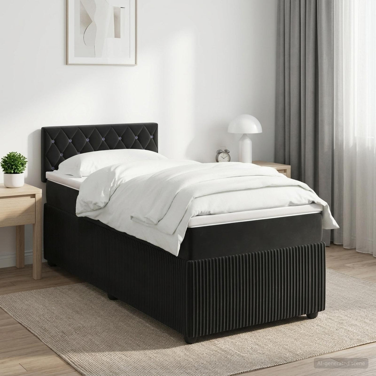Boxspring krevet s madracem Crna 90 x 200 cm Baršun