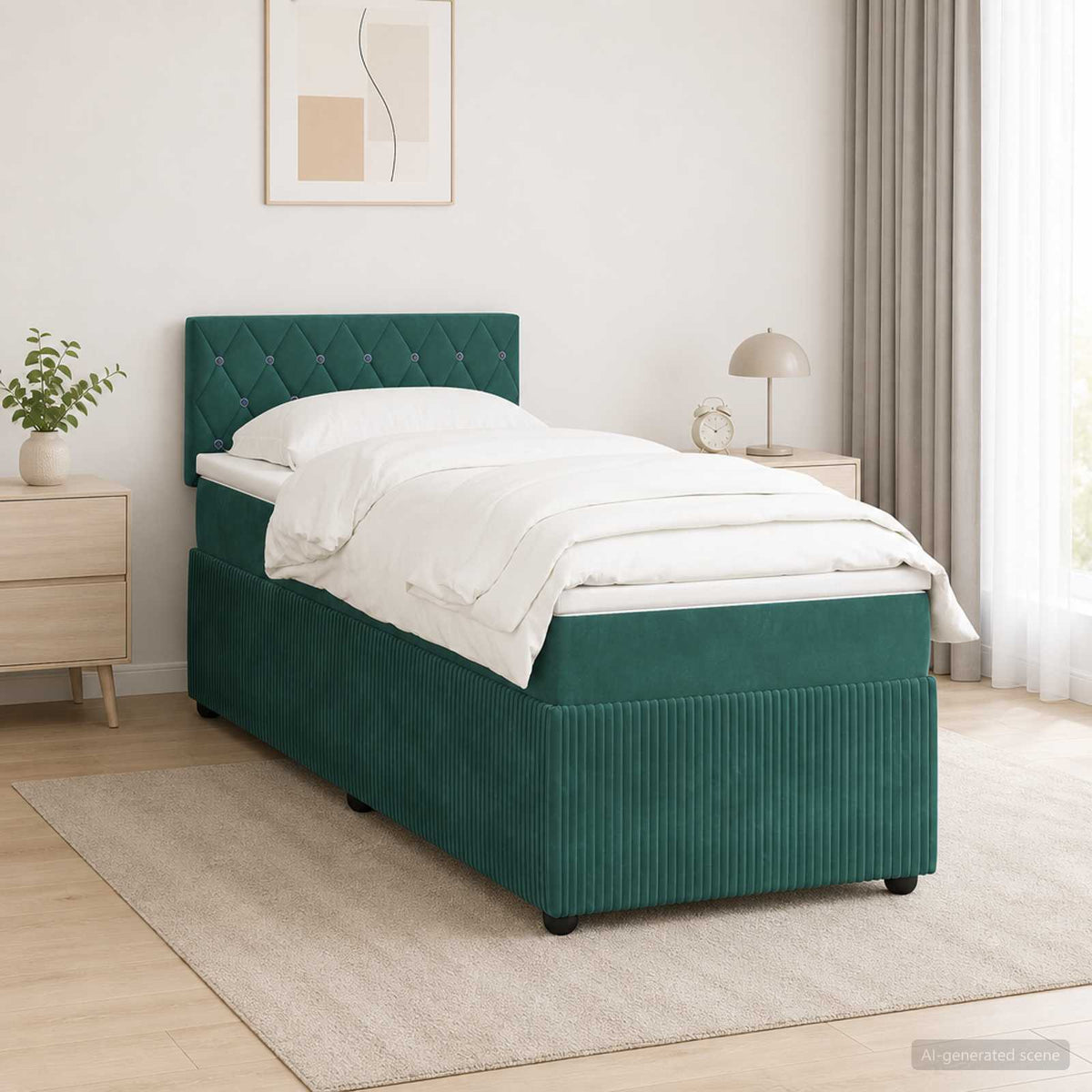 Boxspring krevet s madracem Tamnozelena 90 x 190 cm Baršun