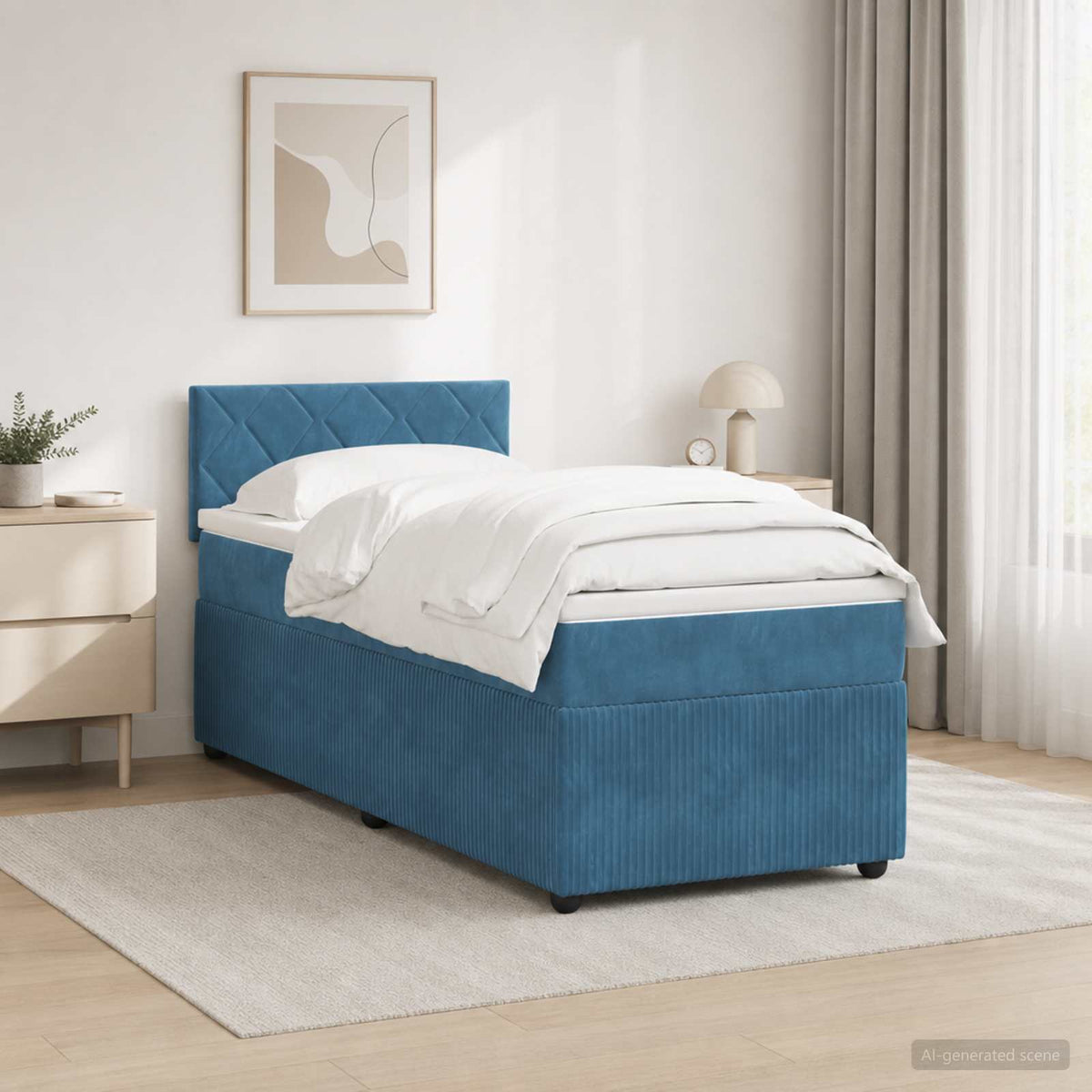 Boxspring krevet s madracem Plava 90 x 190 cm Baršun