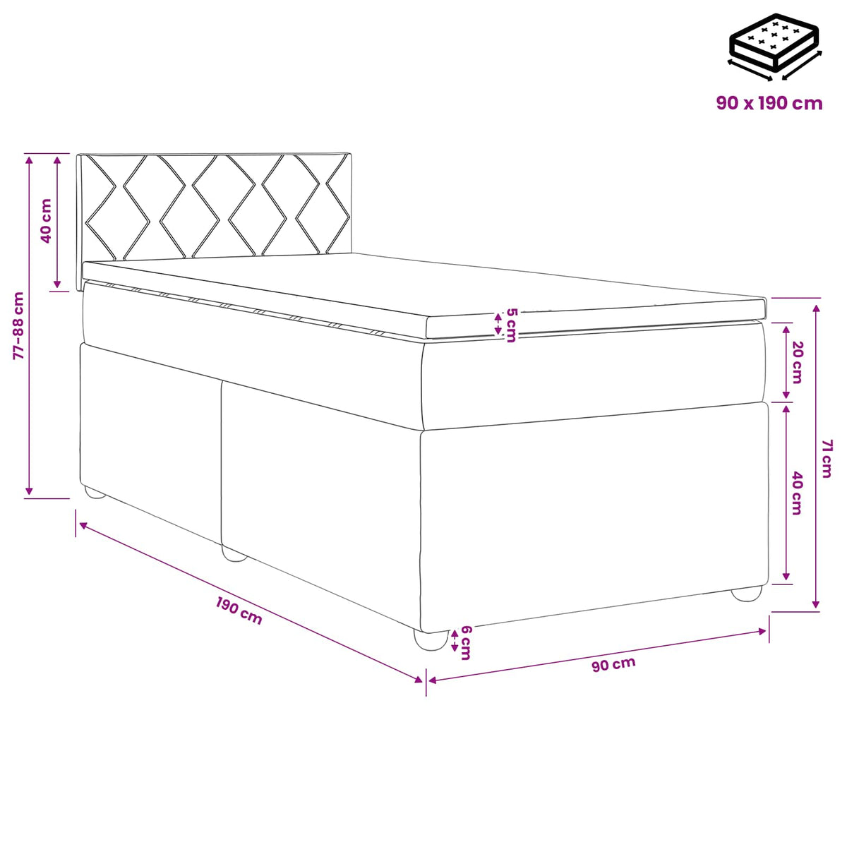 Boxspring krevet s madracem Plava 90 x 190 cm Baršun