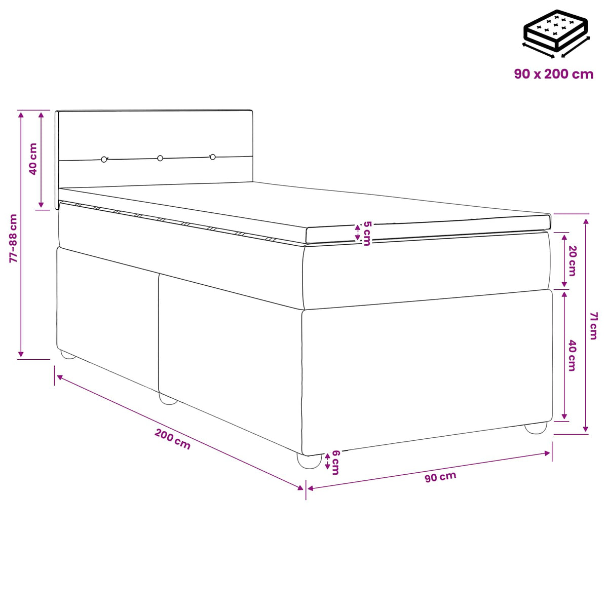 Boxspring krevet s madracem Svjetlosiva 90 x 200 cm Baršun