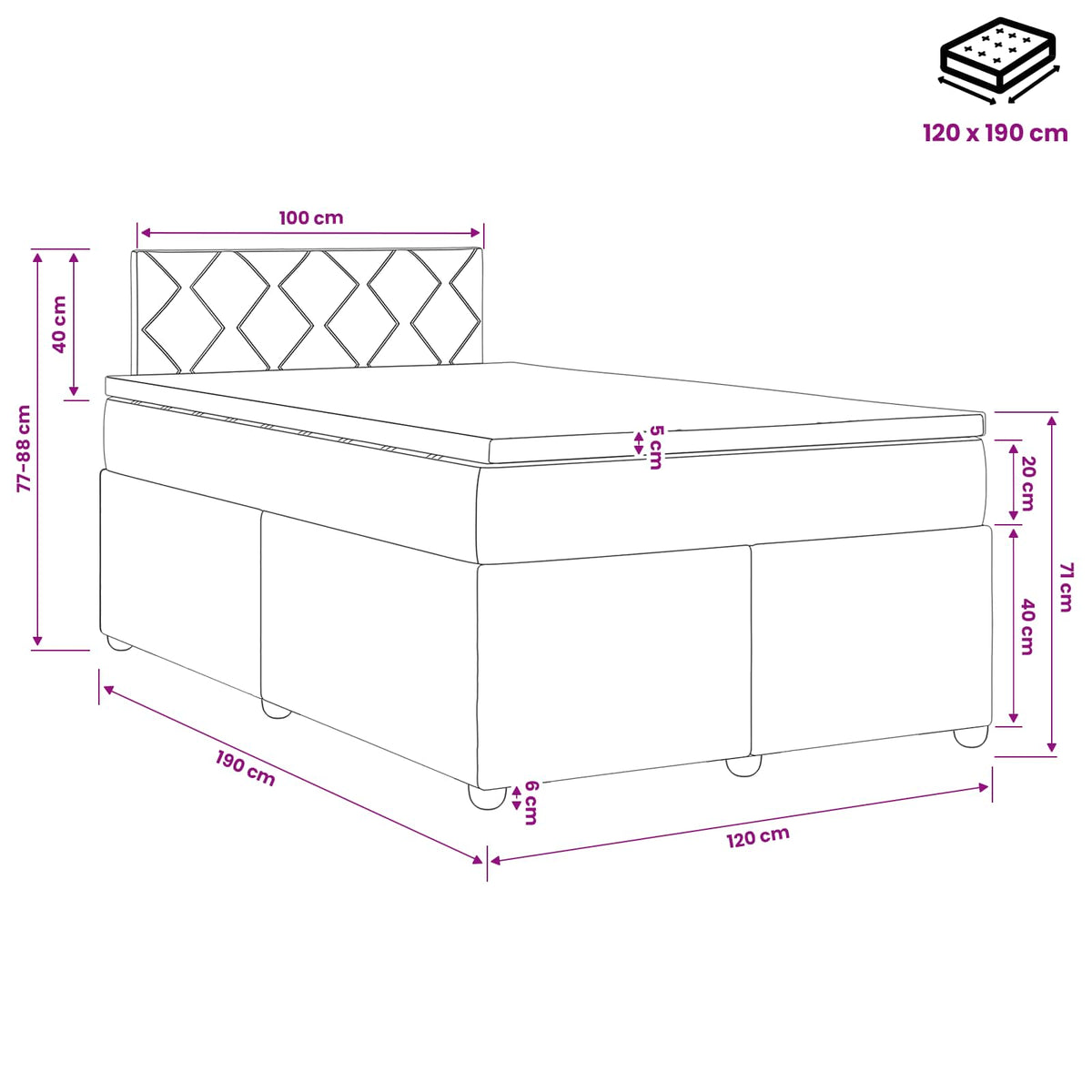 Boxspring krevet s madracem Svjetlosiva 120 x 190 cm Baršun