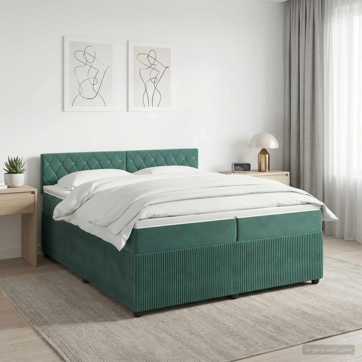 Boxspring krevet s madracem Tamnozelena 200 x 200 cm Baršun