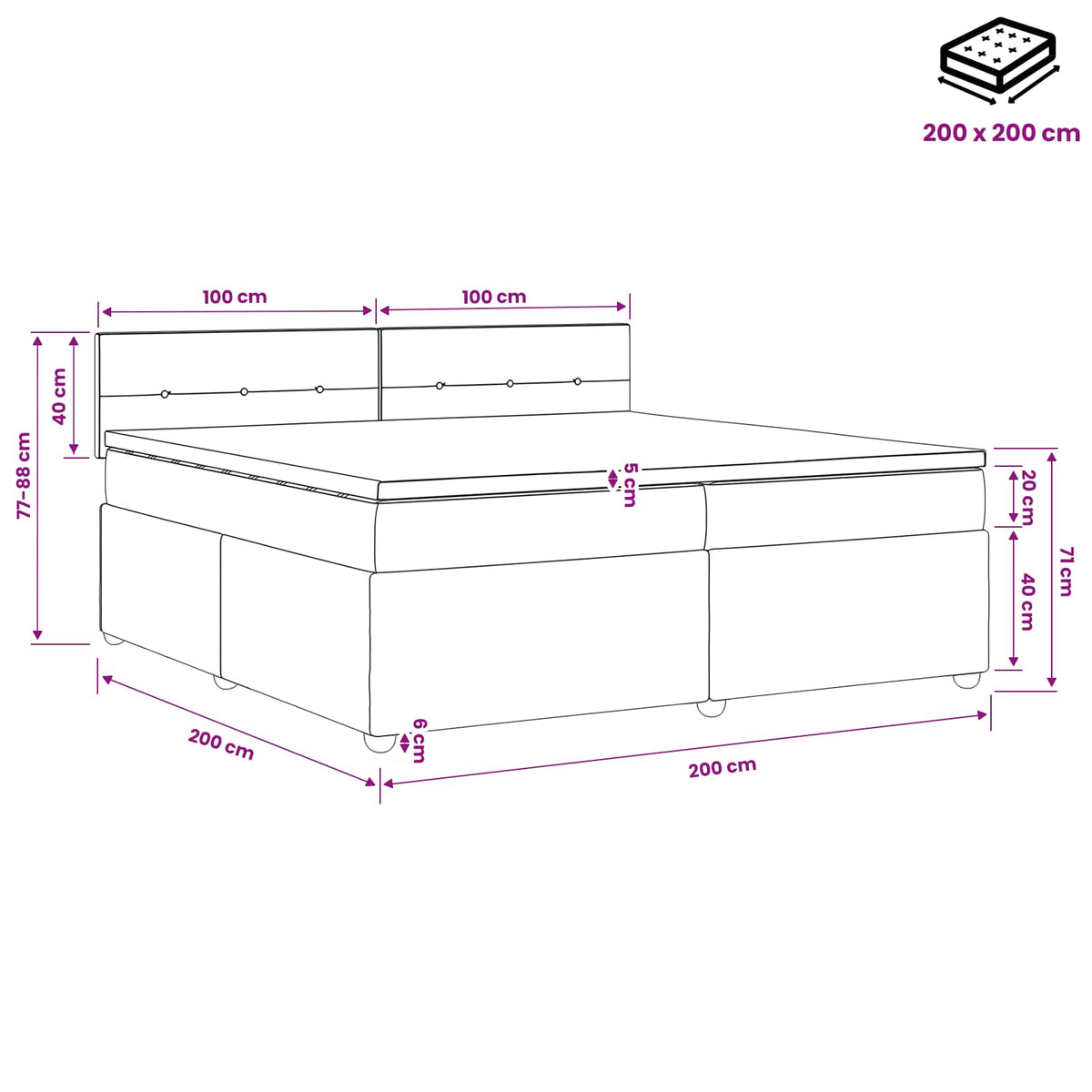 Boxspring krevet s madracem Tamnosiva 200 x 200 cm Baršun