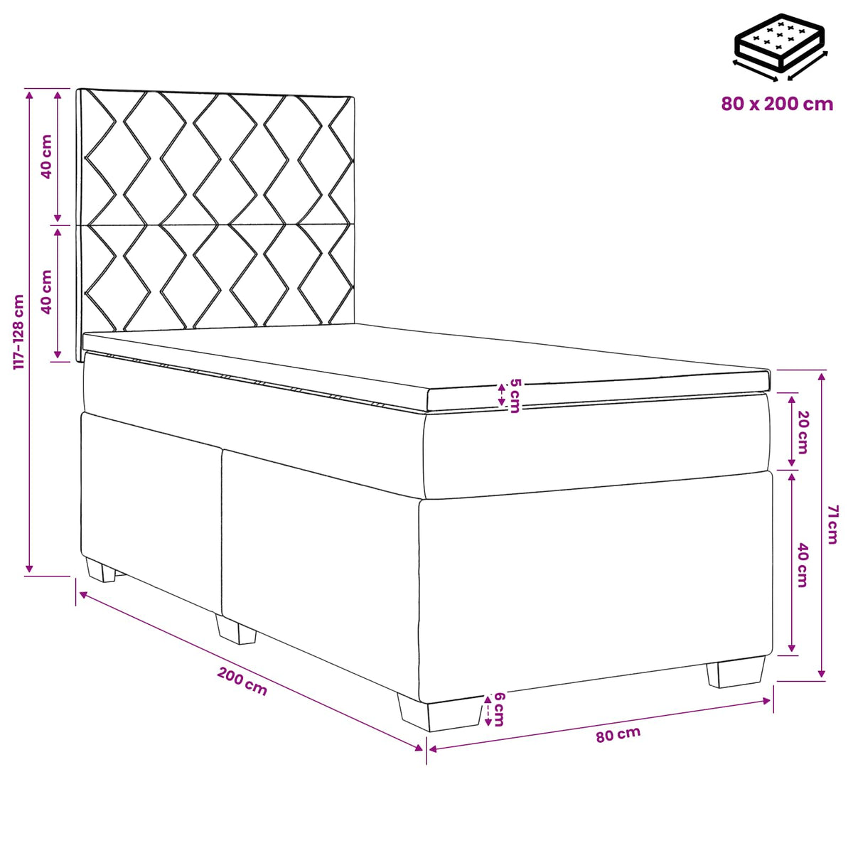 Boxspring krevet s madracem Tamnosiva 80 x 200 cm Tkanina