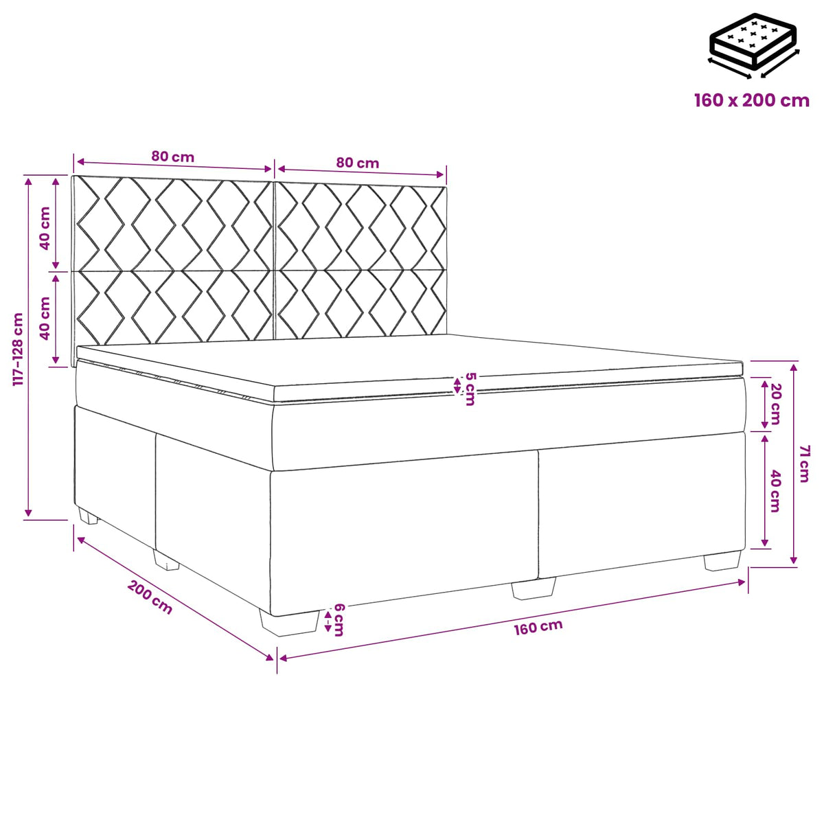 Boxspring krevet s madracem Tamnosiva 160 x 200 cm Tkanina