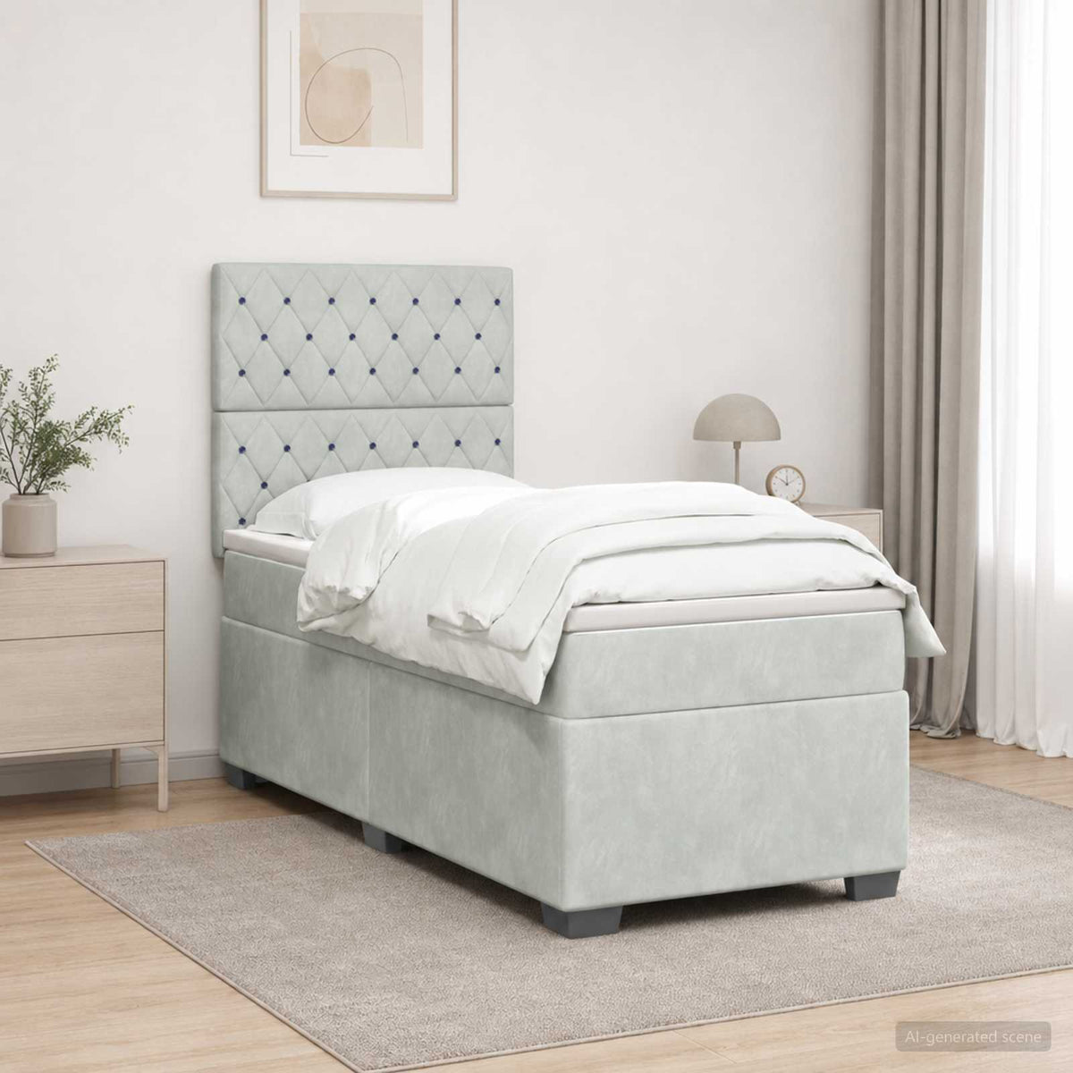 Boxspring krevet s madracem Svjetlosiva 90 x 190 cm Baršun