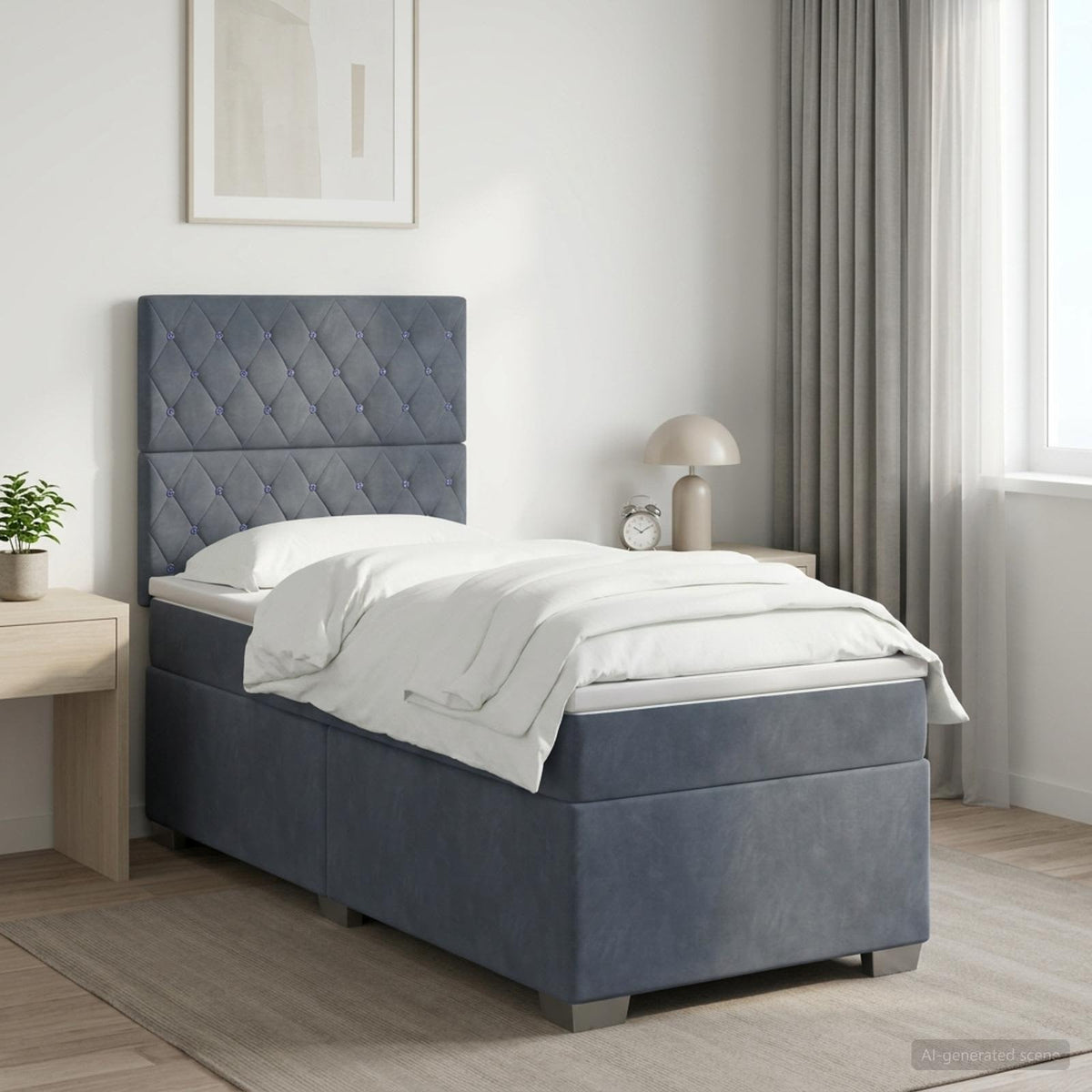 Boxspring krevet s madracem Tamnosiva 100 x 200 cm Baršun