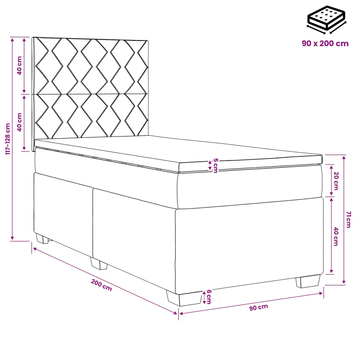 Boxspring krevet s madracem Svjetlosiva 90 x 200 cm Baršun