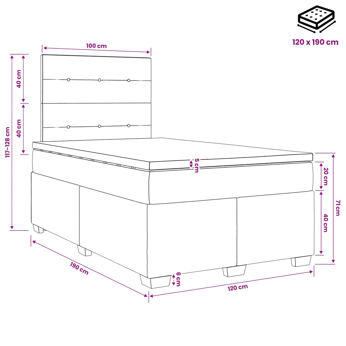Boxspring krevet s madracem Ružičasta 120 x 190 cm Baršun