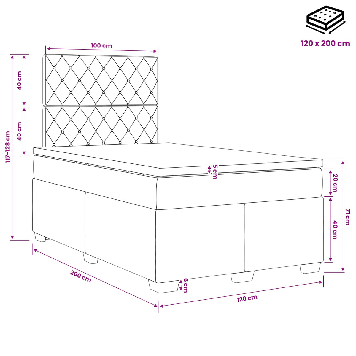 Boxspring krevet s madracem Crna 120 x 200 cm Baršun