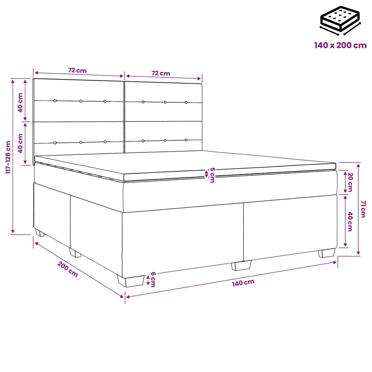 Boxspring krevet s madracem Tamnosiva 140 x 200 cm Baršun