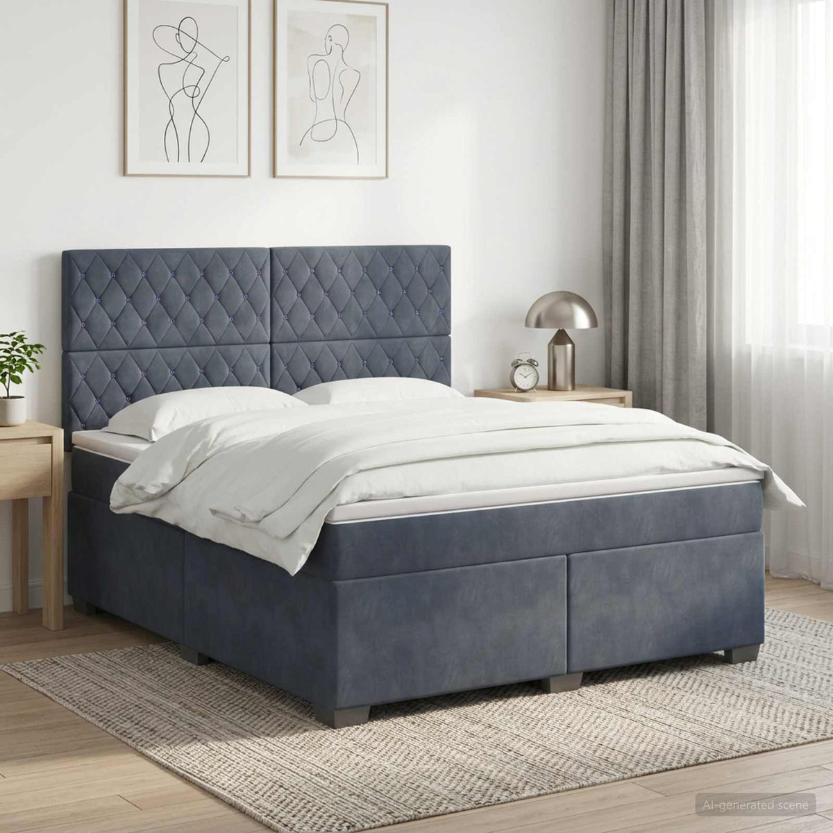 Boxspring krevet s madracem Tamnosiva 180 x 200 cm Baršun