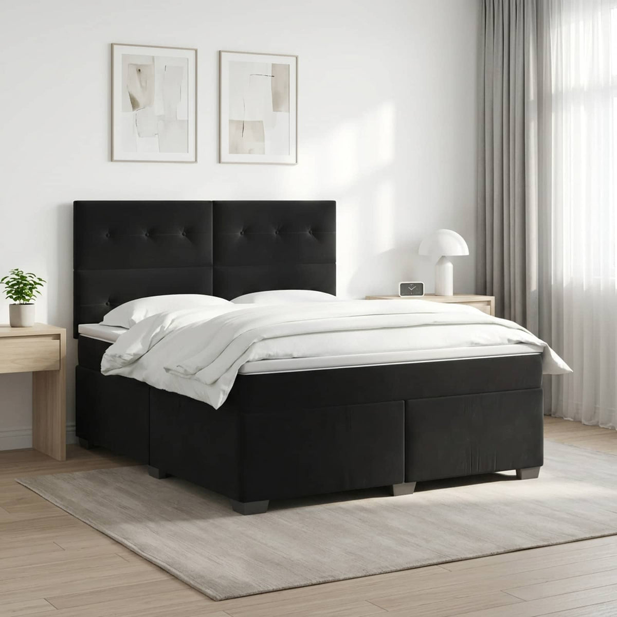 Boxspring krevet s madracem Crna 180 x 200 cm Baršun
