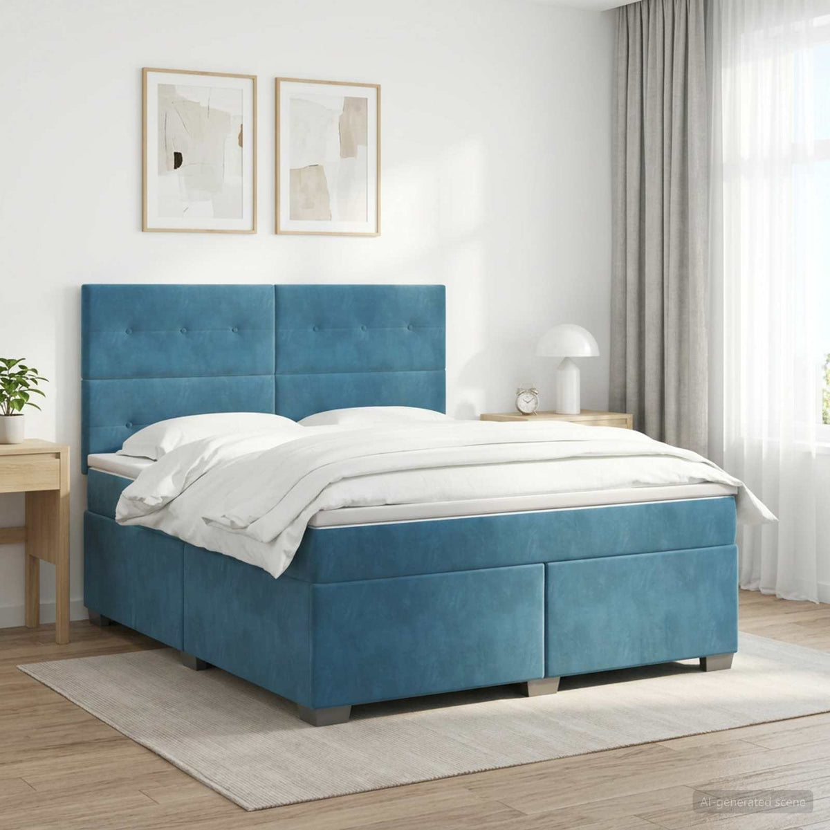 Boxspring krevet s madracem Plava 140 x 190 cm Baršun