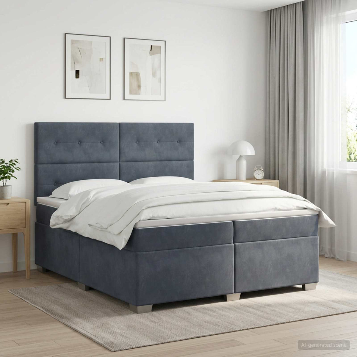 Boxspring krevet s madracem Tamnosiva 200 x 200 cm Baršun