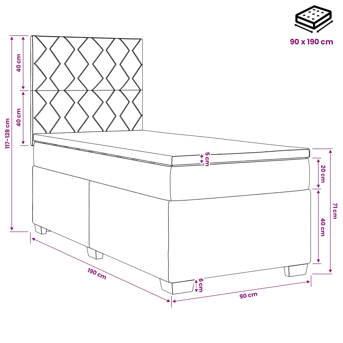 Boxspring krevet s madracem Tamnosiva Jjedan Baršun
