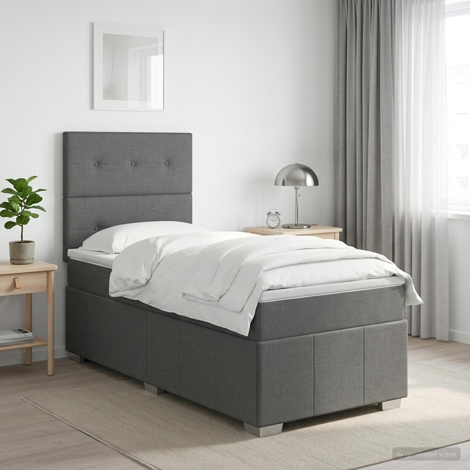 Boxspring krevet s madracem Tamnosiva Jjedan Tkanina