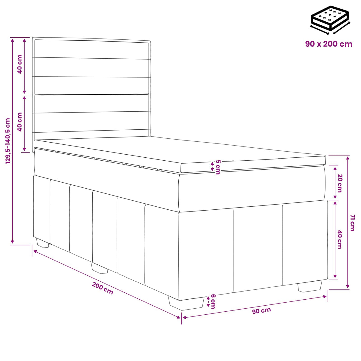 Boxspring krevet s madracem Svjetlosiva 90 x 200 cm Tkanina