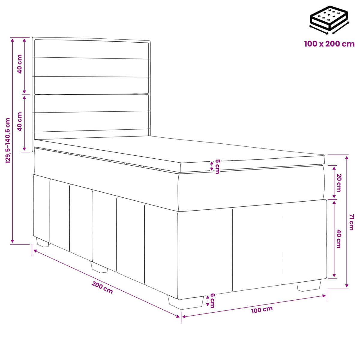 Boxspring krevet s madracem Plava 100 x 200 cm Tkanina