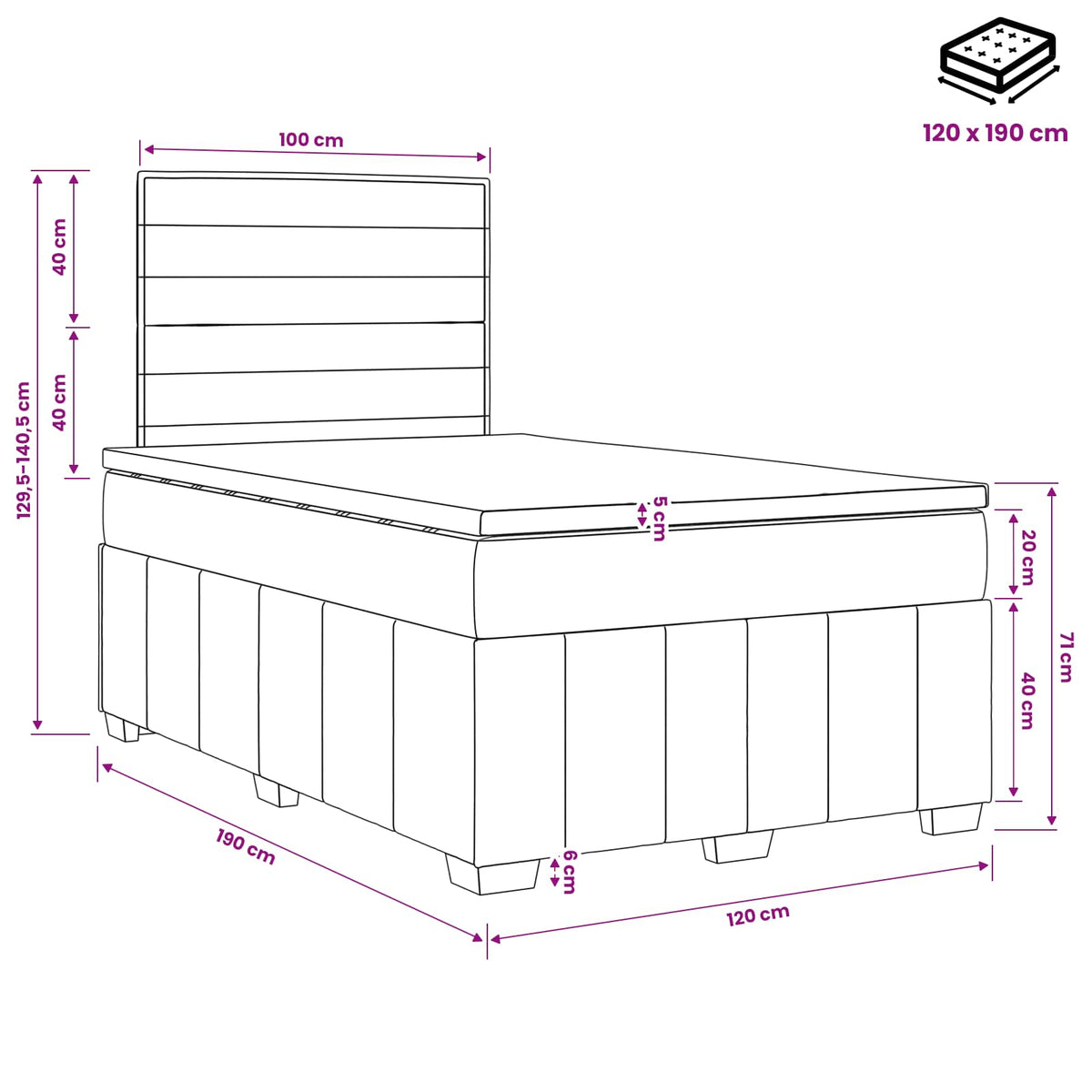Boxspring krevet s madracem Tamno smeđa 120 x 190 cm Tkanina