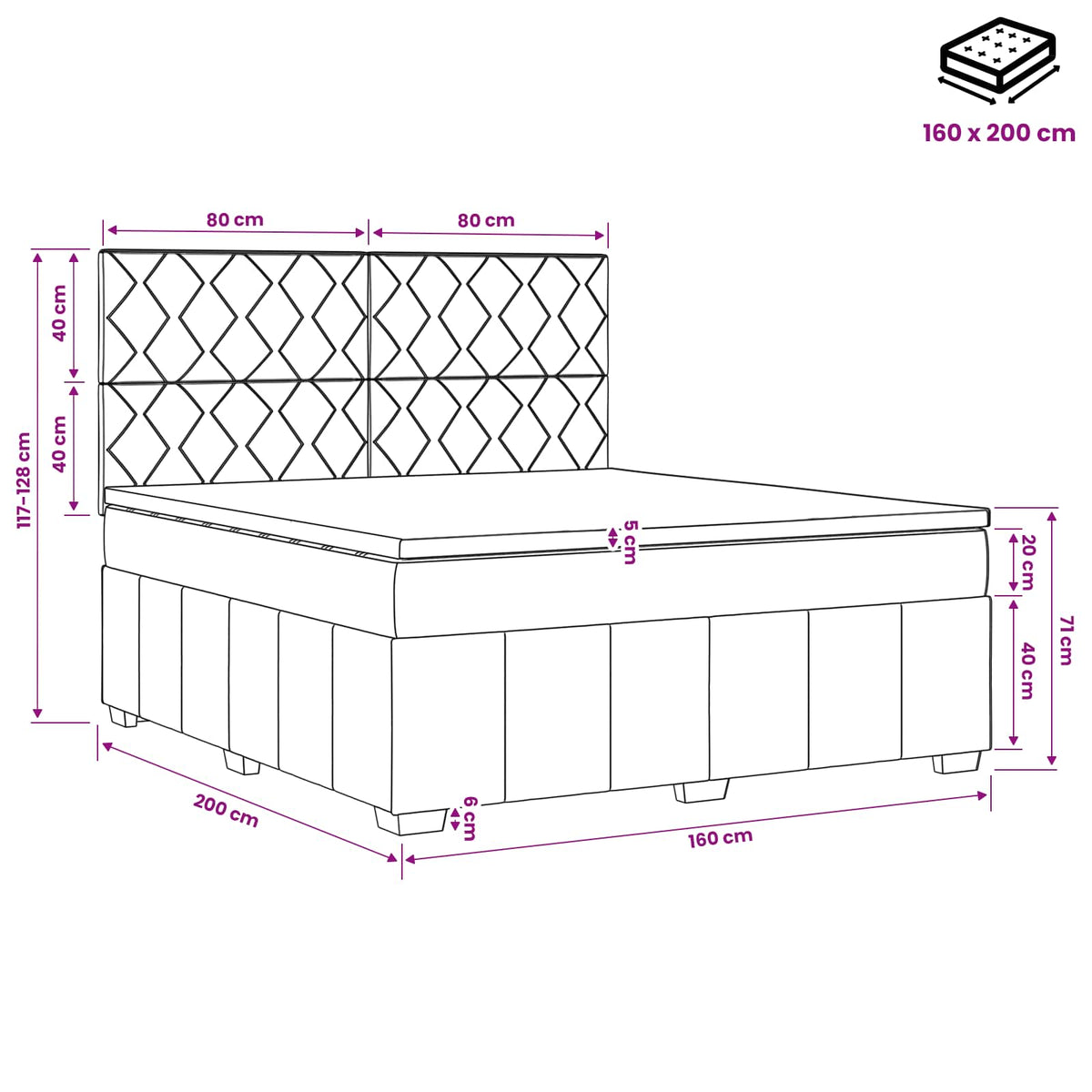 Boxspring krevet s madracem Tamnosiva 160 x 200 cm Tkanina