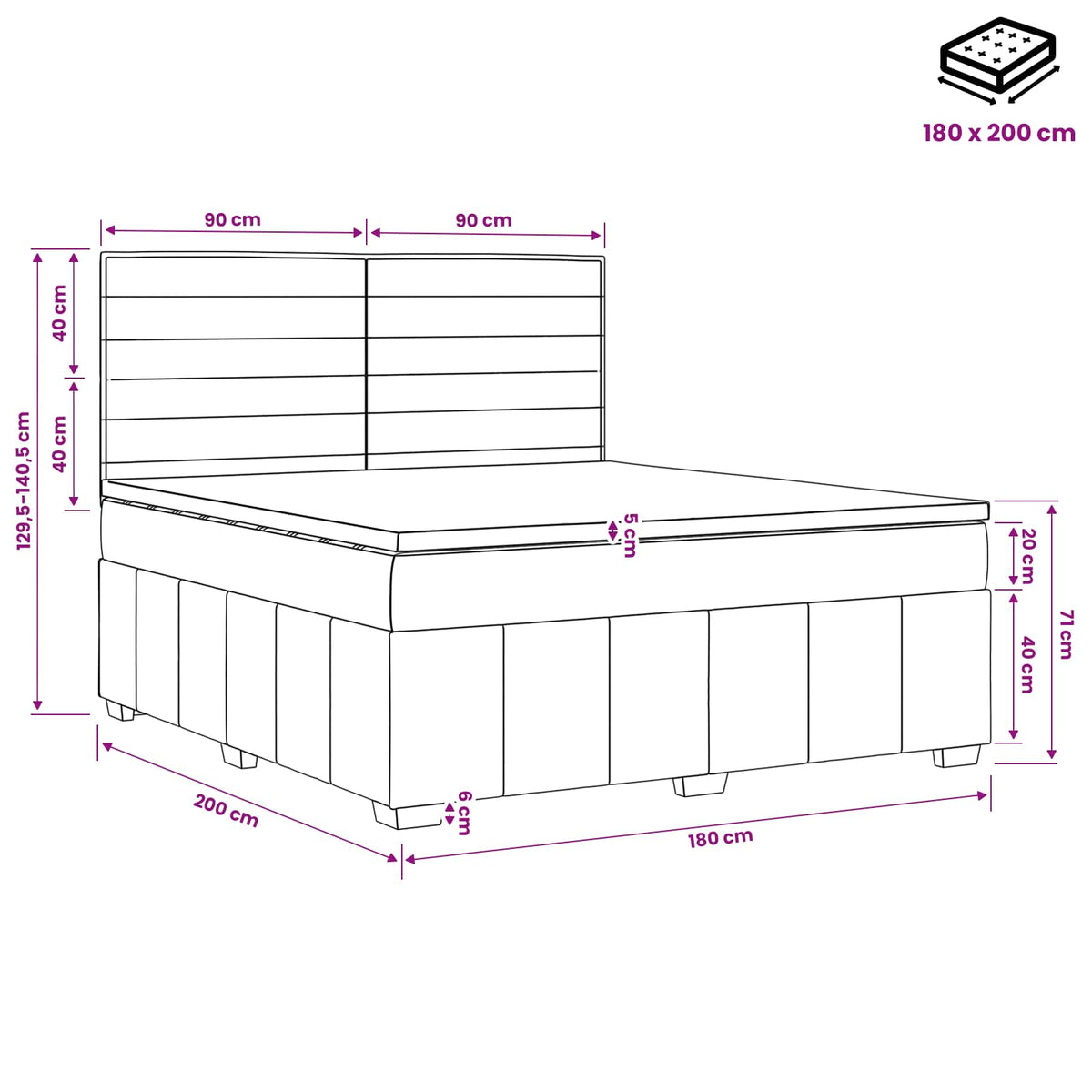 Boxspring krevet s madracem Tamno smeđa 180 x 200 cm Tkanina