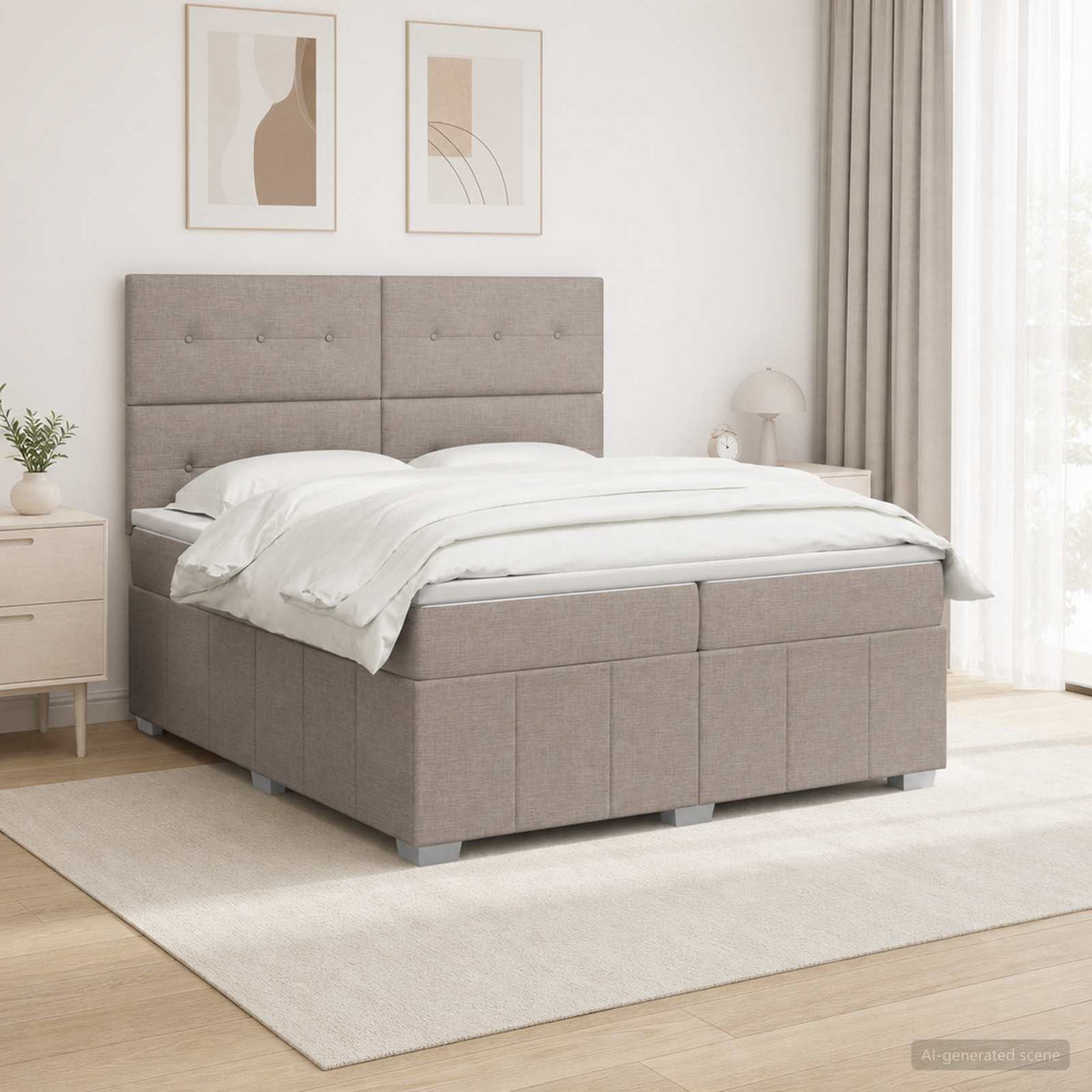 Boxspring krevet s madracem Sivosmeđa 200 x 200 cm Tkanina